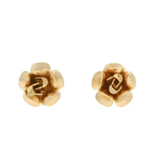 Yellow Gold Flower Stud Earrings - 14k Blossoms Pierced