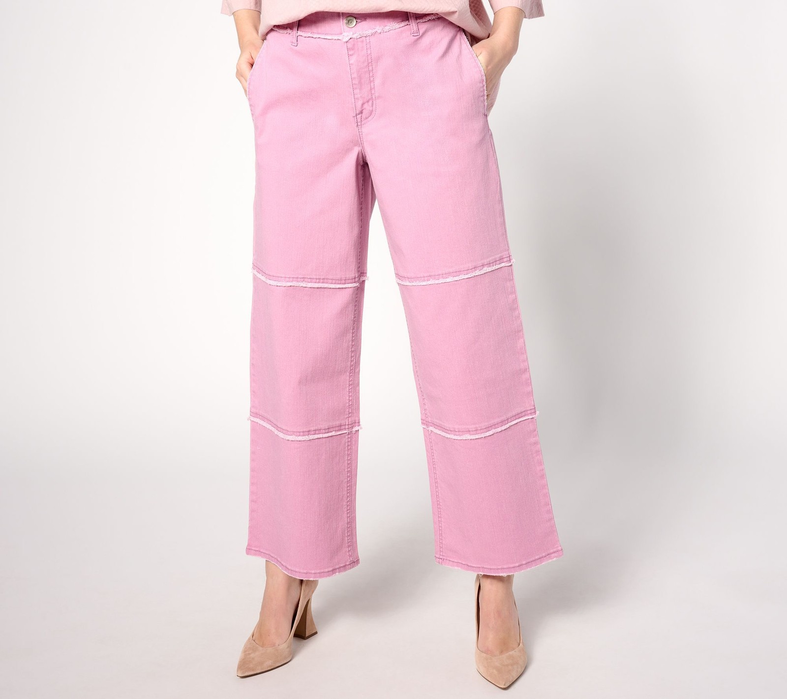 LOGO by Lori Goldstein Women's Pants Sz 10 Regular Wide Leg Jean Pink A638910