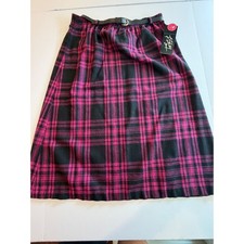 Vintage F. Shay Pink Black Plaid Midi Skirt Belted Elastic Waist Made in USA 14