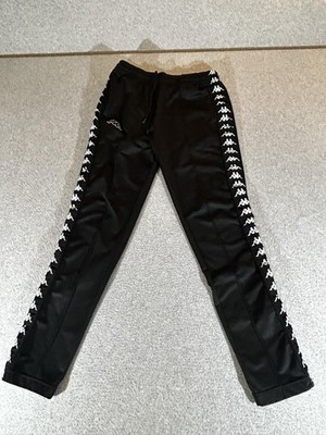 Kappa Pants Mens Medium Black Track Joggers Side Tape Logo Streetwear Sportswear