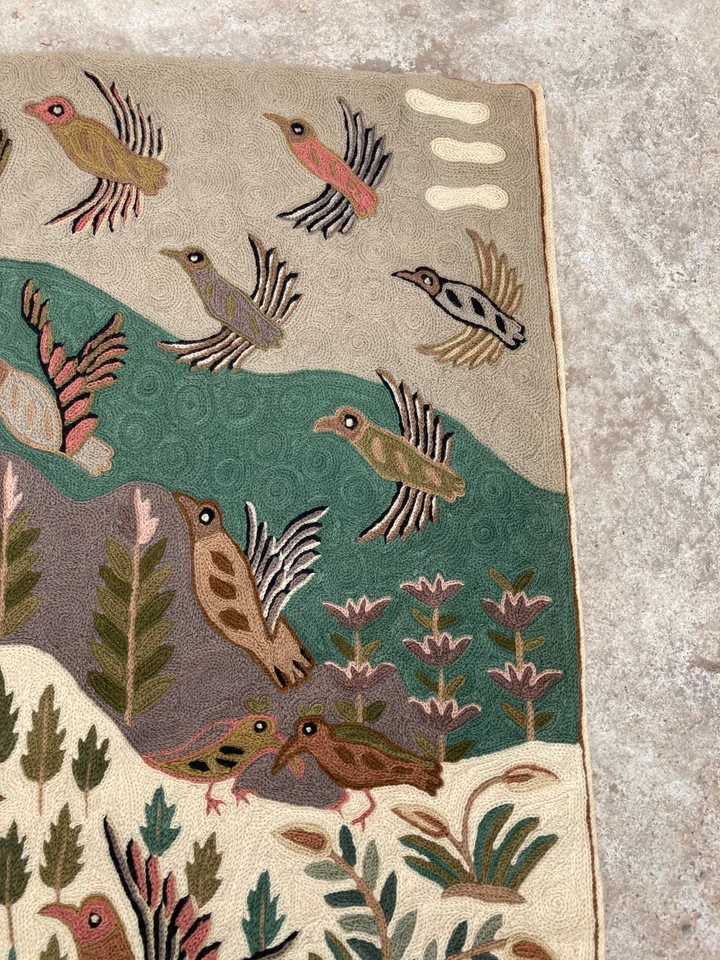 Alfombra bordada vintage hecha a mano tejida a mano cachemira crewel 119x74 cm Foto 4 de 4