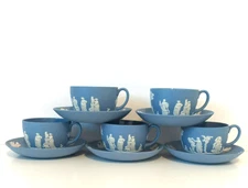 Wedgewood Blue Jasperware Cup Saucer Blue Jasperware Set of 5