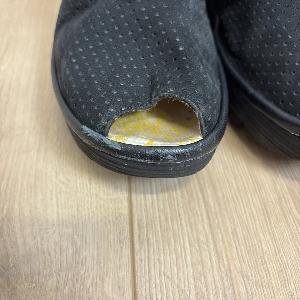 Mujer Fly London Negro Peep Toe Cuñas Talla 9 0332 Foto 3 de 4