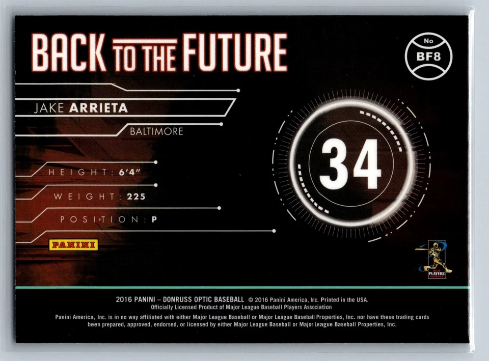 2016 Donruss Optic #BF8 Jake Arrieta Back to the Future - Image 2 of 2