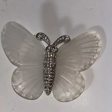 Vtg Kenneth J Lane KJL Lucite and Crystal Moth Butterfly Brooch MCM Missing READ