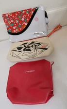 Lot of 3 SHISEIDO Women's Cosmetic Bags  Multi-Color Plastic and Cotton