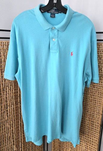 Polo RALPH LAUREN Men Blue Short Sleeve Golf Shirt Size XL Pink Pony Casual