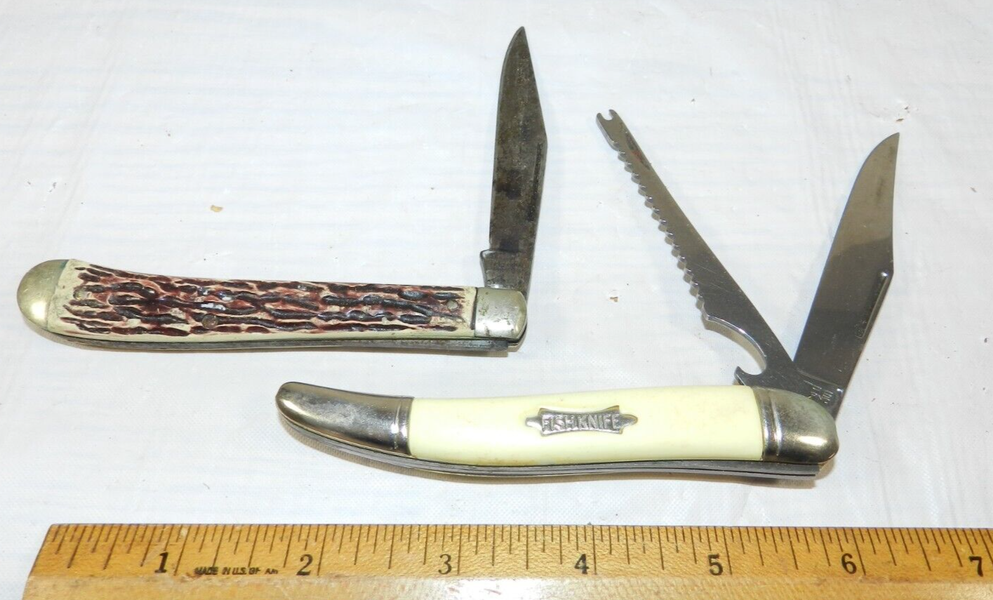 STAG Ireland Fish Knife & Colonial Prov USA Vtg Folding Pocket Knife