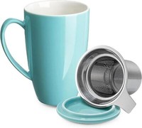 Porzellan Teetasse 450Ml Deckel Sieb Tee Kaffee Milch BüRo Zuhause_TüRkis