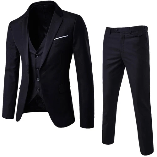 Men's Suits One Button Slim Fit 3-Piece Suit Business Formal Jacket Pants Set UK - Picture 10 of 24