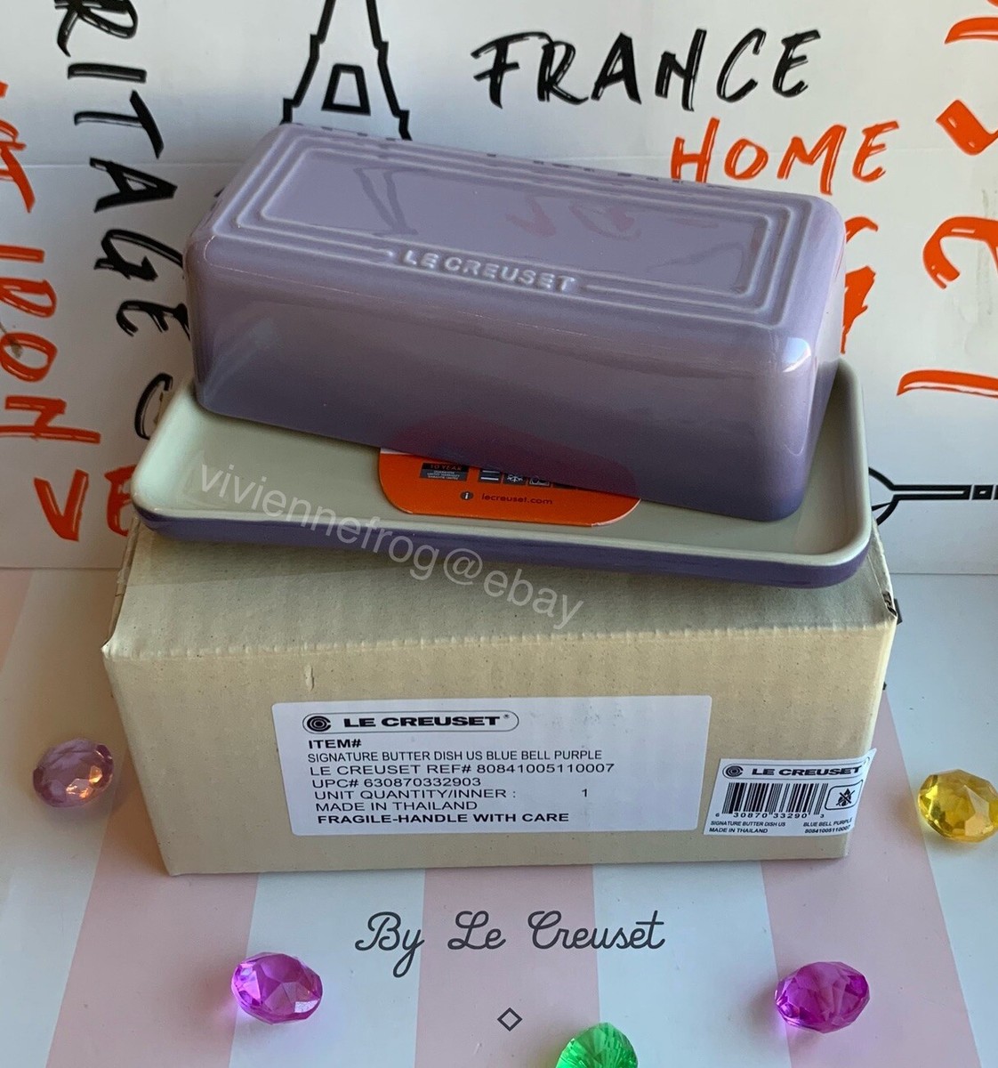 LE CREUSET BLUE BELL BLUEBELL PURPLE PROVENCE BUTTER DISH NEW WITH