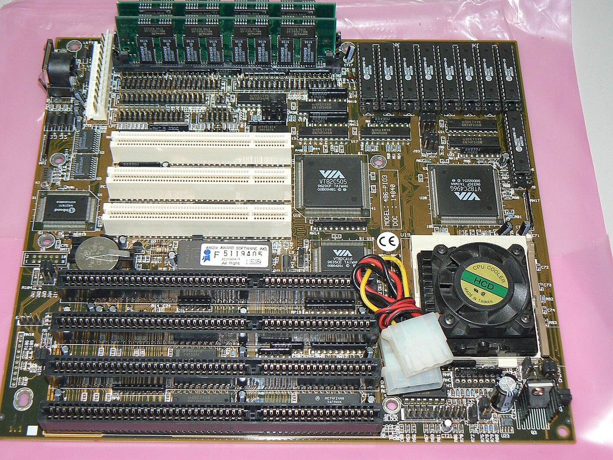 FIC 486 Motherboard Assembly With RAM, Processor, Cooling Fan