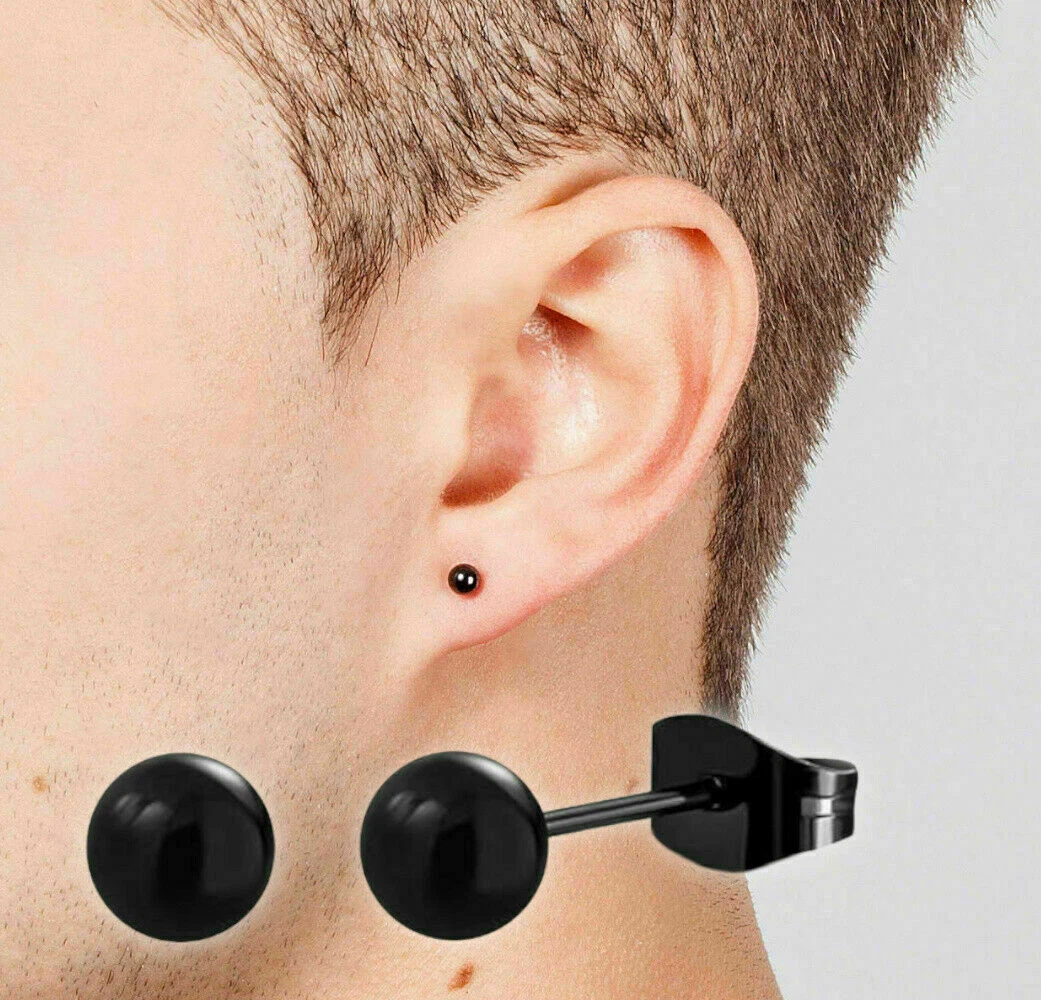 Mens small black stud earrings sale