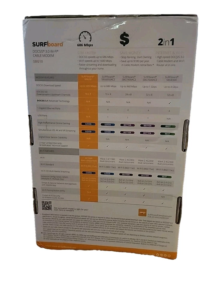 ARRIS SURFboard SBG10 DOCSIS 3.0 16x4 Gigabit Cable Modem & AC1600 Wi-Fi Router - Image 3 of 3