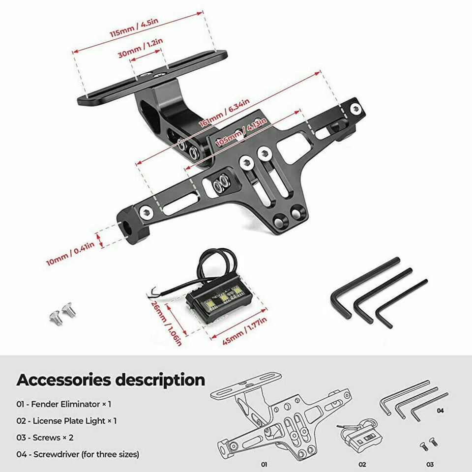 Motos Support de Plaque d’Immatriculation Universel Aluminium Moto Scooter Quad - Photo 3/4