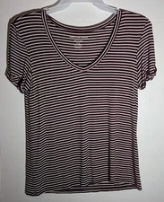 American Eagle striped v-neck top,  Size Small,  Maroon & White