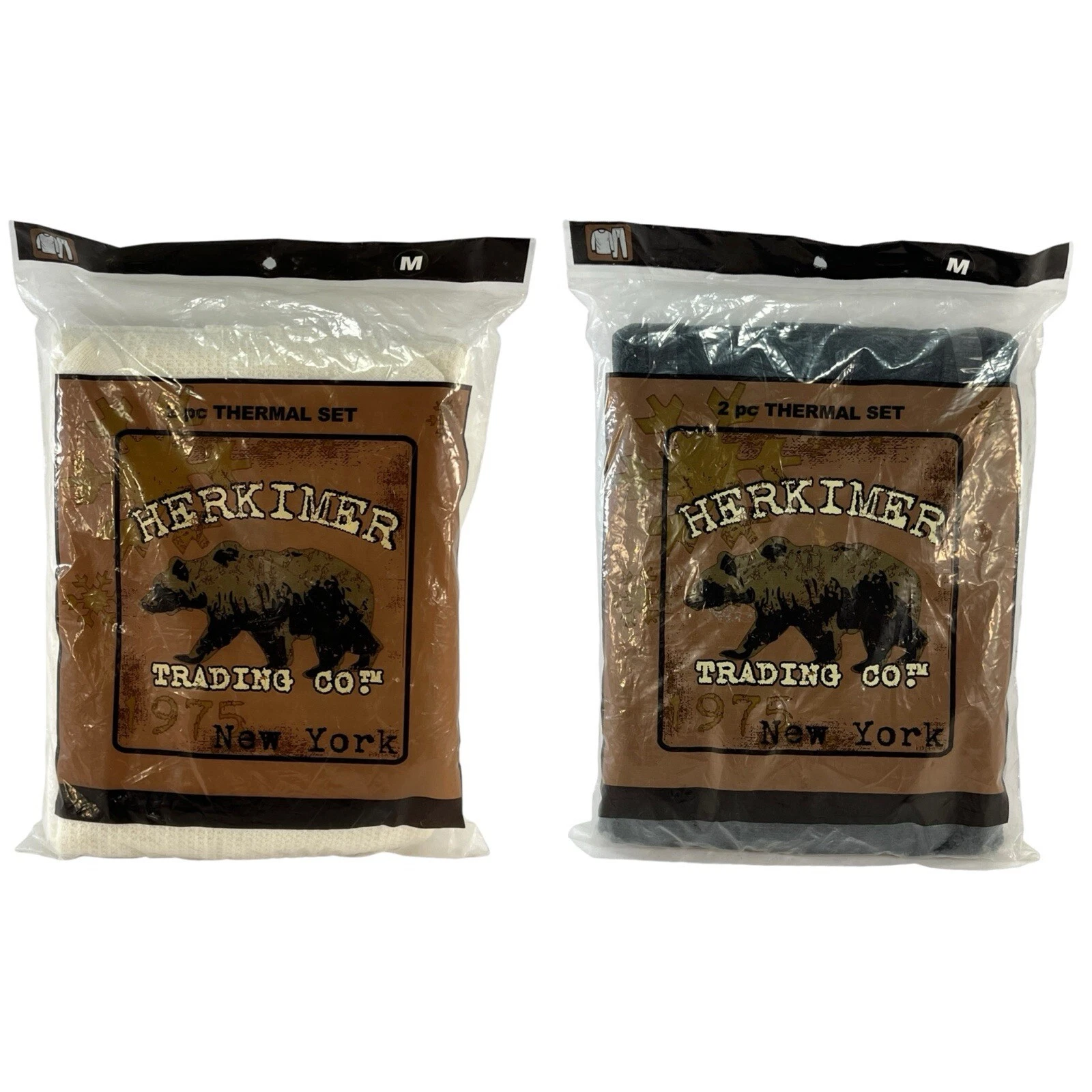 Lot of 2 Herkimer Thermal Underwear 2 Piece Set Top & Bottom Natural & Black
