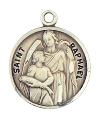 Patron Saint St Raphael 7/8 Inch Sterling Silver Medal on Rhodium ...