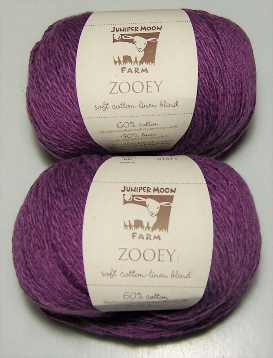 LOT of 2 balls Juniper Moon ZOOEY Cotton & Linen Sport Weight Yarn 66