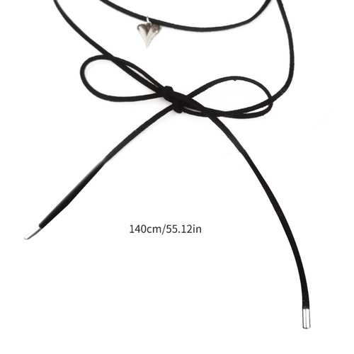 Elegant Mini Heart Pendant Necklace Simple Choker Lace up Necklace Jewelry - Picture 8 of 9