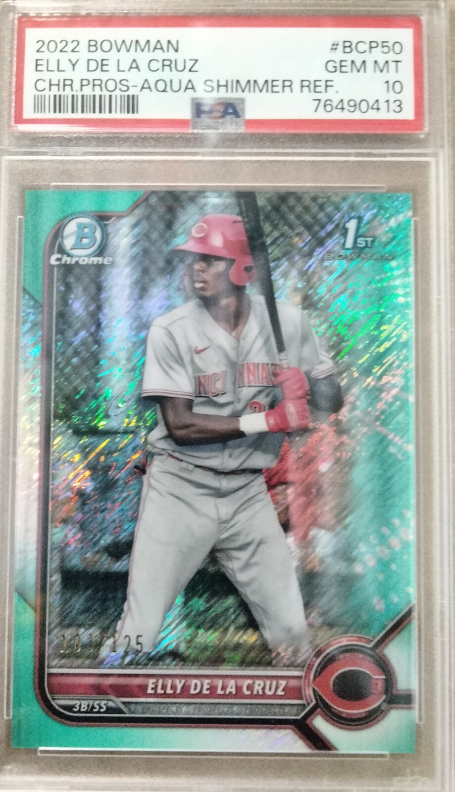 Elly De La Cruz 2022 Bowman Chrome 1st Aqua Refractor /125 PSA 10 Gem Mint BCP50