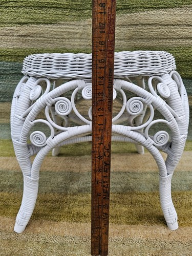Antique Turn Of Century Haywood Wakefield Style Wicker Stool Victorian Cottage - Picture 11 of 14