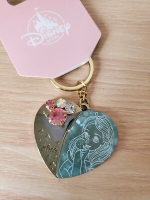 Japan Disney Store Alice Princess heart shape metal twinkle keychain key chain