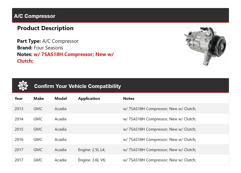 Компрессор кондиционера для 2013-2017 GMC Acadia 4 сезона 2014 2015 2016 - Изображение 2 из 4