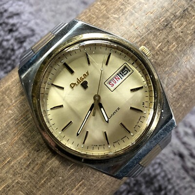 #ad #ad Vintage Pulsar Men Y148 8039 Fashion Day Date Two Tone Quartz 36mm Watch 6 3 4quot; $27.98