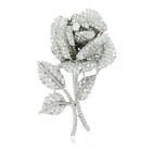 Clear Cubic Zirconia Engagement Brooch Magnificent Rose Flower Design 13.12Ct