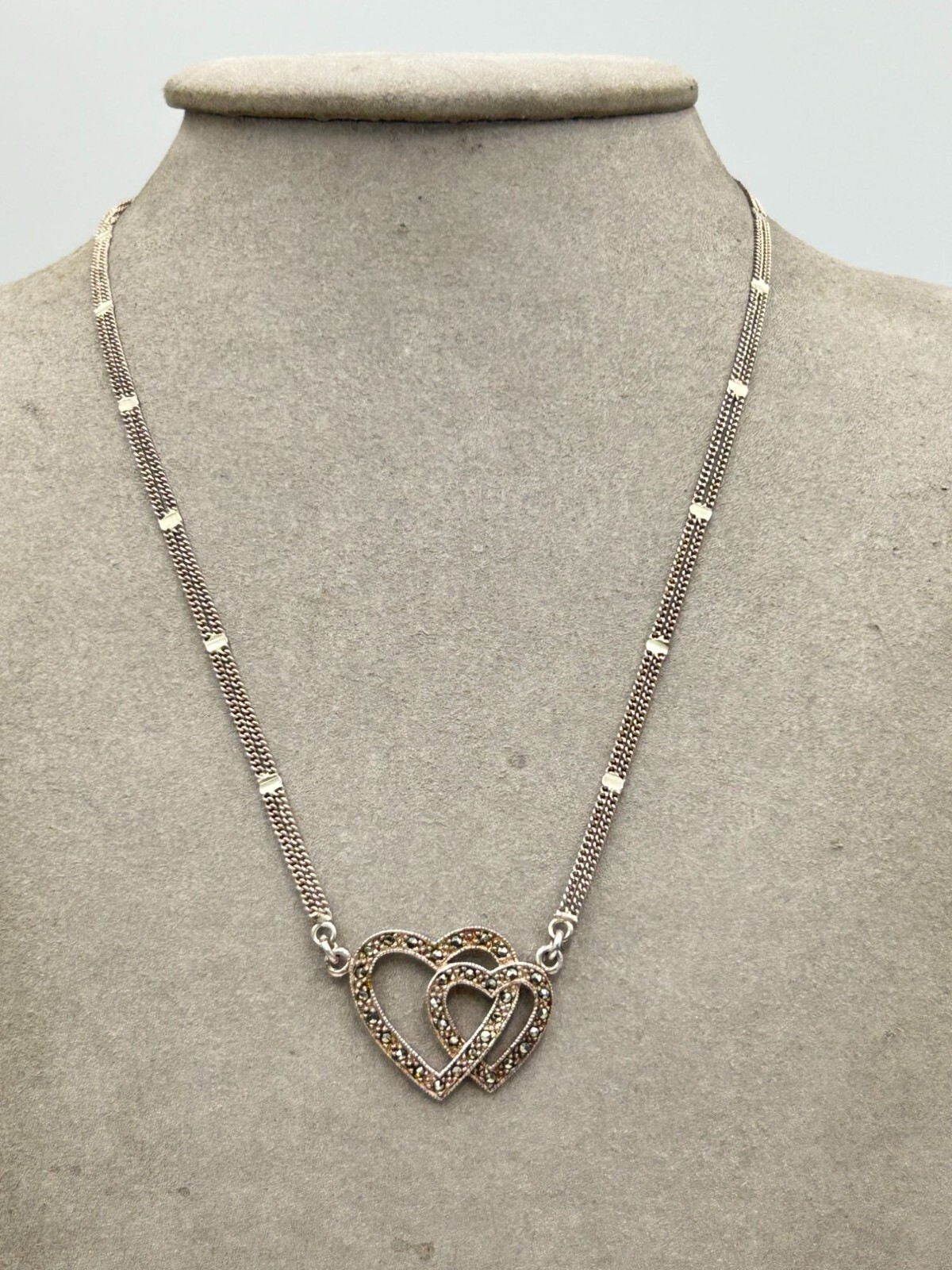 intersecting Double Hearts Necklace Sterling Silv… - image 2
