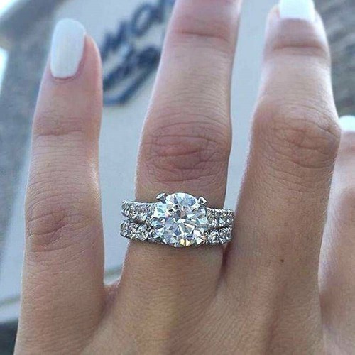 Bague de fiançailles Moissanite 14K or blanc Solitaire 7mm bague Moissanite ronde bague de mariage en diamant bague de mariée 6 anneaux pour femmes - Canada