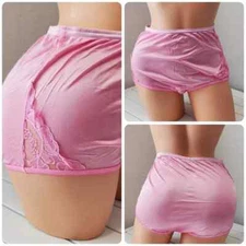 Vanity Fair Lace Nouveau Shiny Nylon Granny Panty Full Cut 12/5XL PINK Princess