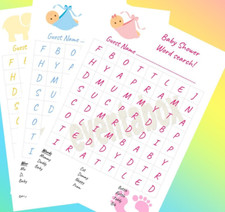 Baby Shower Wordsearch Party Game - 10 Pack A5 Card 250GSM - Baby Shower Games