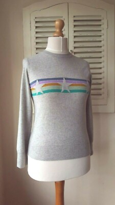 Marks & Spencer Rundhals-Pullover hellgrau Sterne 100 % Kaschmir (UK 8) neu ohne Etikett