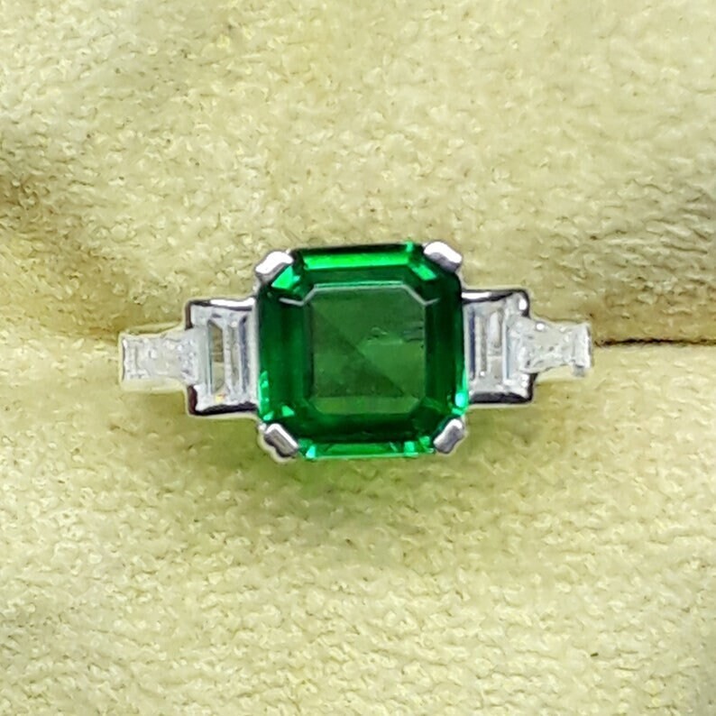 Emerald Asscher Cut Engagement Ring in Solid Gold-image
