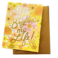 RIFLE PAPER CO. Greeting Card  Envelope "BRIGHTEN LIFE" Floral Gold Blank A2 