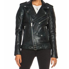 Women's Jacket Black Leather Slim Fit Biker Motorcycle Lambskin Size (xs-3xl)