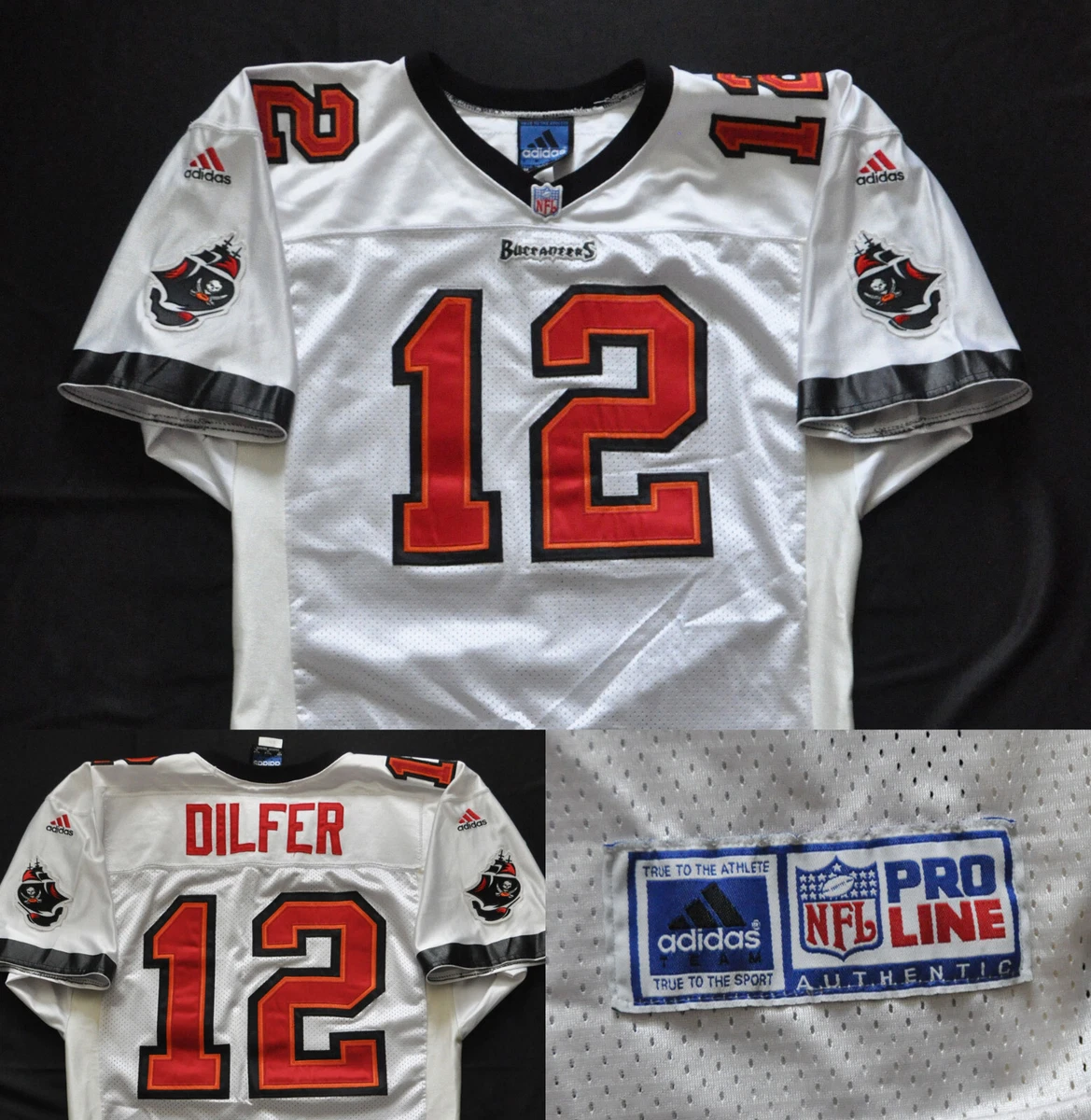 TRENT DILFER #12 TAMPA BAY BUCCANEERS ADIDAS AUTHENTIC JERSEY BRADY PROLINE  46 L