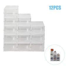 12pcs Stackable Clear Shoe Storage Box Plastic Sneaker Display Case Organizer