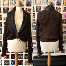 Vintage 90's Y2K Cop copine brown green blue wool cardigan big button batwing