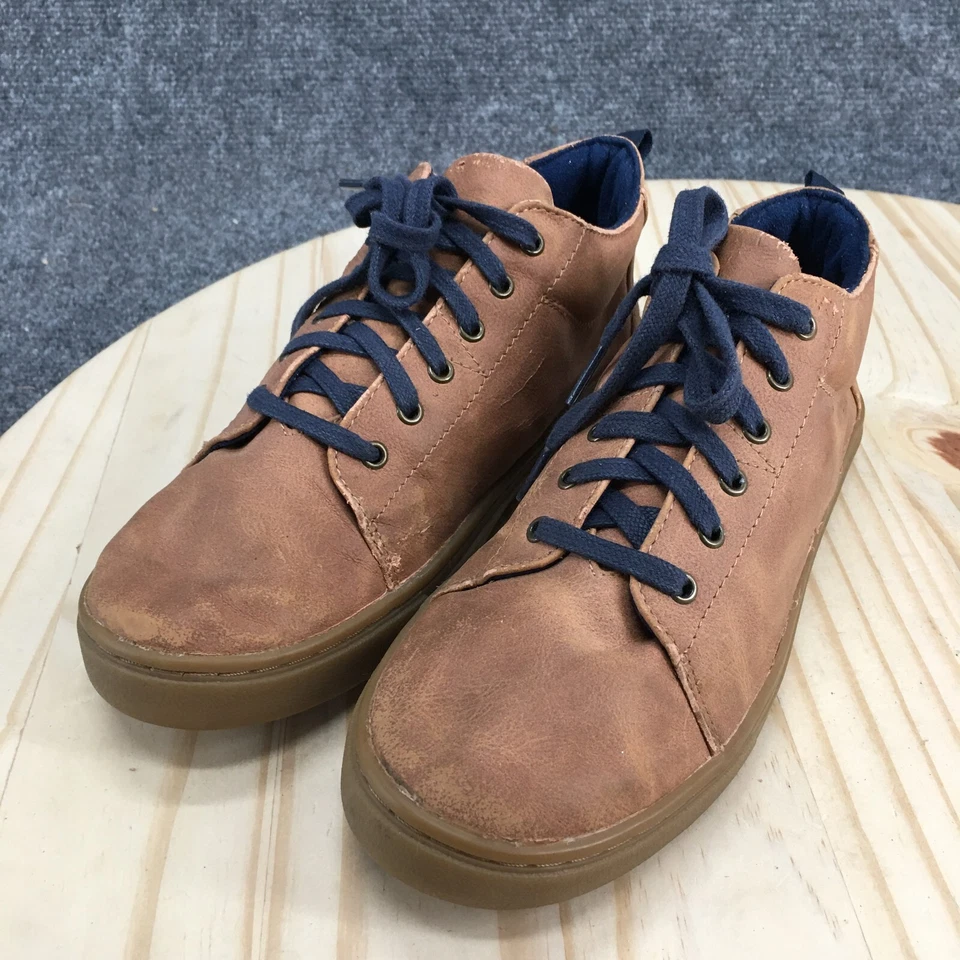 Toms Shoes Youth 5 Boys Lenny Mid Lace Up Sneakers 10012712 Brown Leather Casual - Image 3 of 4