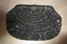Vintage Black Beaded Clear Sequins Clutch Purse - Hong Kong