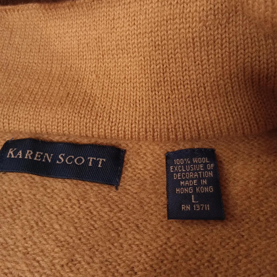 Cárdigan Karen Scott 100 % lana con cremallera grande Pit 21 beige cuello de piel sintética Foto 3 de 4