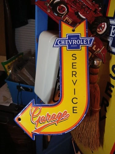 VINTAGE CHEVROLET PORCELAIN SIGN OLD CHEVY CAR TRUCK SALES SERVICE GARAGE ARROW