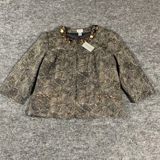 Chicos Jacket Womens 2 Black Jewels Rhinestone Silk Blend 3/4 Sleeve Luxury NWT
