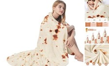 Burrito Tortilla Blanket 60in, Double Sided Super Soft Flannel 60 in Beige