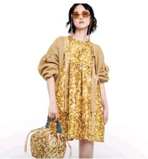NEW!! Kika Vargas x Target Gold Floral Mini Dress Womens Size S Oversized 