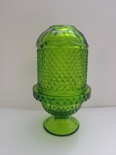 Viking Glass Avocado Green Glimmer Diamond Point Fairy Lamp Light Vintage