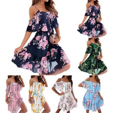 Sommerkleid Damen Blumen Kurzarm Strandkleid ...